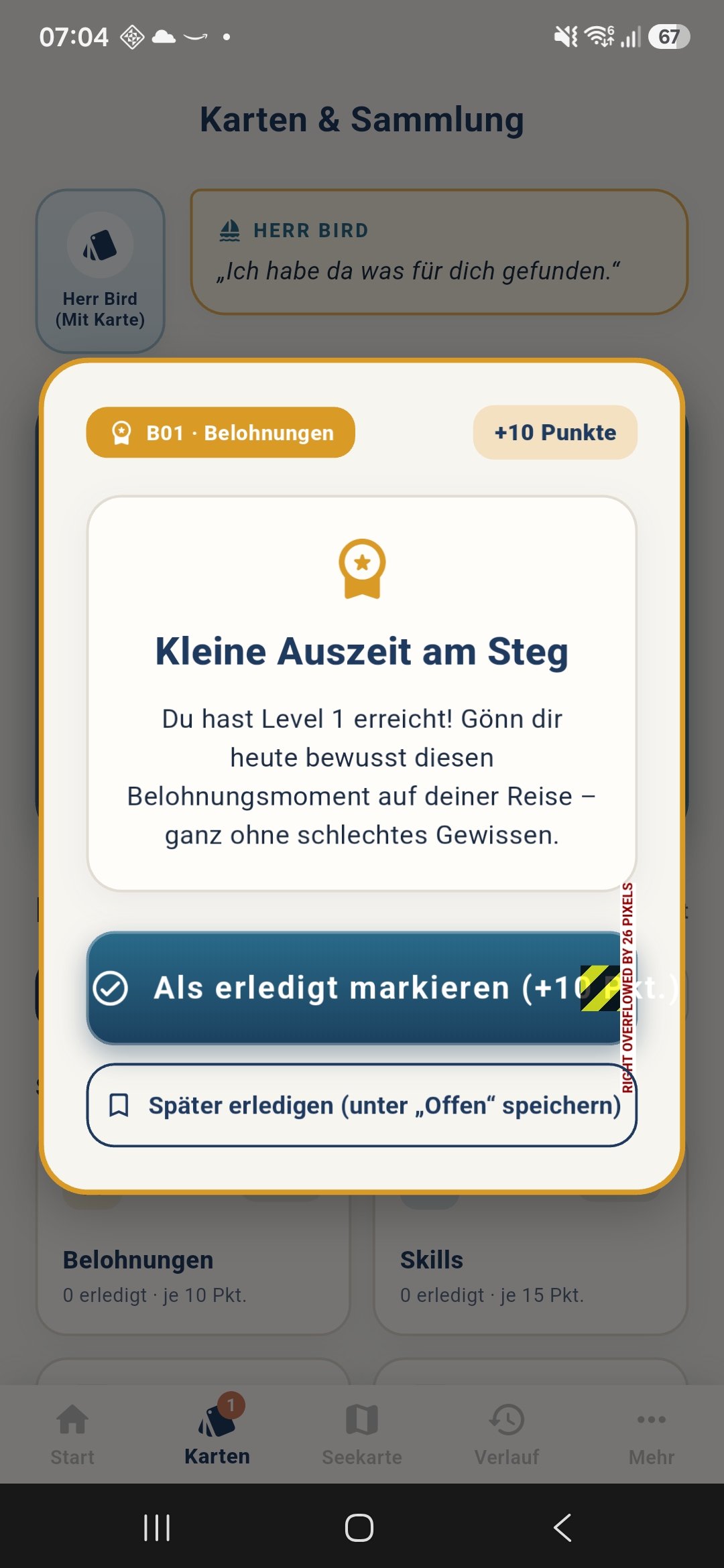 Verplant auf Kurs Belohnungskarte Kleine Auszeit am Steg Screenshot